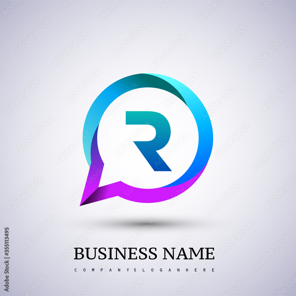logo R letter colorful on circle chat icon. Vector design for your logo application for company identity.