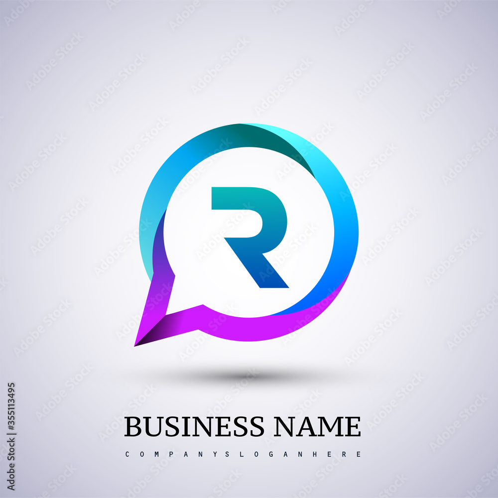 logo R letter colorful on circle chat icon. Vector design for your logo application for company identity. logo R letter colorful on circle chat icon. Vector design for your logo application for company identity.