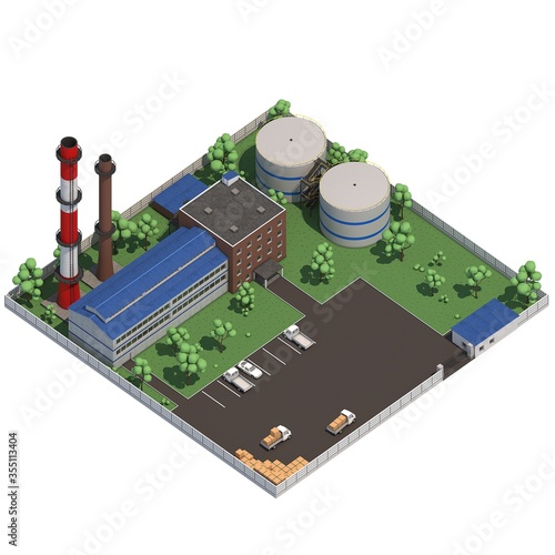 3d isometric illustration of the factory area.