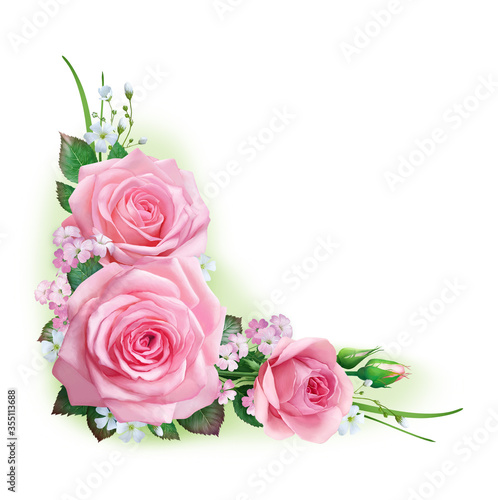 Corner frame of pink roses