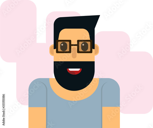 Cartoon man with beard and glasses smiling