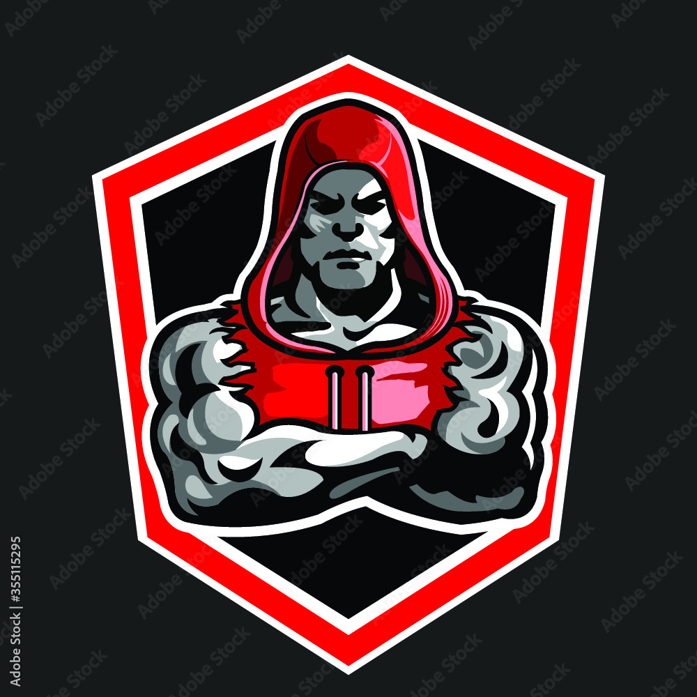 Mysterious Muscular Man Wearing Hoodie Mascot Logo