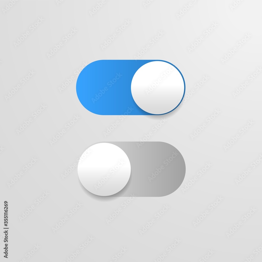 Switch off on button. Vector blue toggle mobile app. Vector power slider. Switch off on button. Vector blue toggle mobile app. Vector power slider.