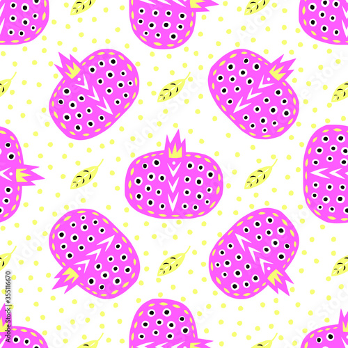 Cartoon pomegranate silhuettes with decorative elements seamless repeating pattern. Fruits isolated on white background. Vector illustration in modern style.