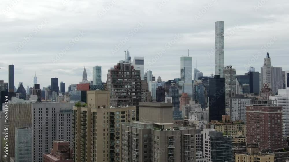 aerial view of midtown Manhattan, flying between the skyscrapers aerial view of midtown Manhattan, flying between the skyscrapers