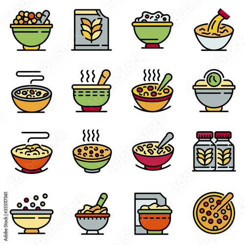 Cereal flakes icons set. Outline set of cereal flakes vector icons for web design isolated on white background