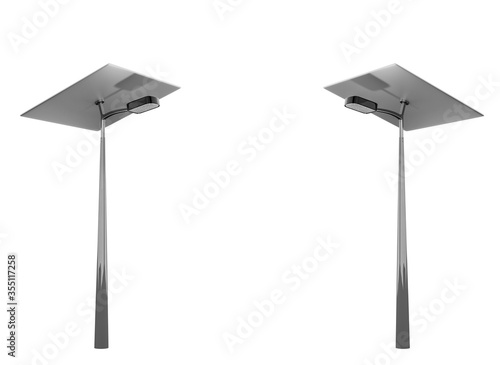 Led lighting post with solar cell on white background