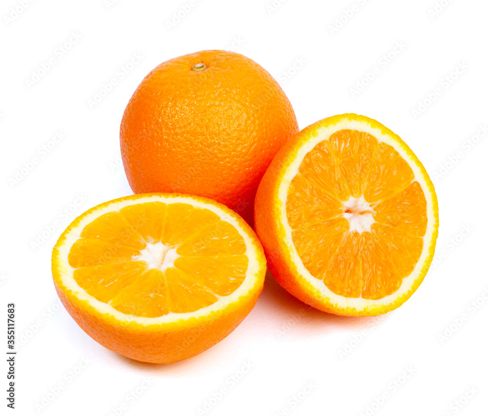 Orange fruit isolated on white background,Valencia Orange, With clipping path Orange fruit isolated on white background,Valencia Orange, With clipping path