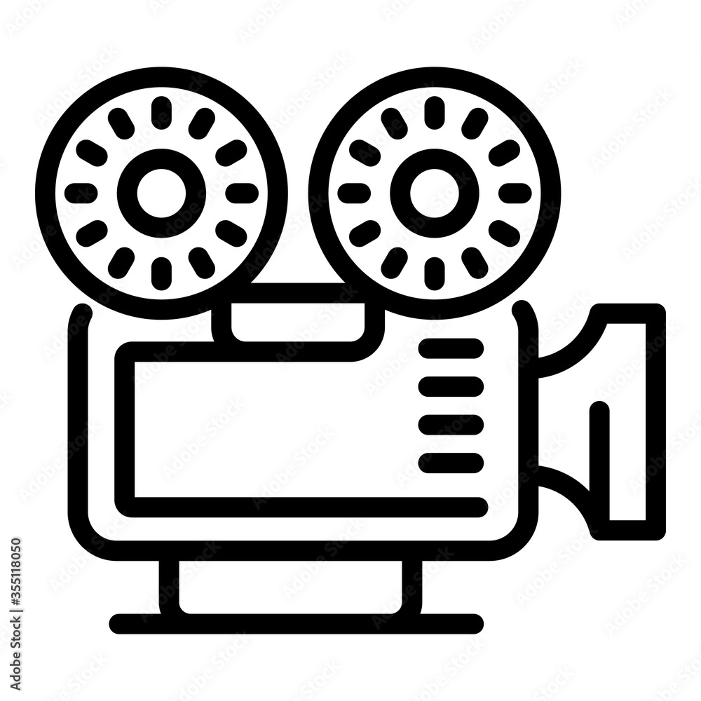 Video reel camera icon. Outline video reel camera vector icon for web design isolated on white background