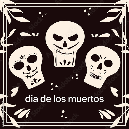 Dia de Los Muertos, traditional Mexican Halloween vector flat cartoon card design with text space.