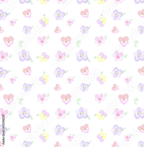 手描き水彩風パンジー・ビオラのパターン