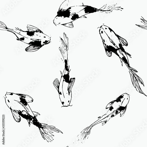 watercolor seamless pattern with koi fish 