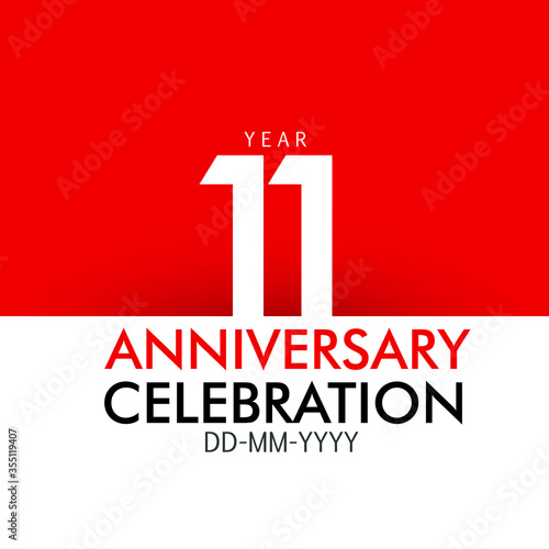 11 year Anniversary Concept Red Color and White for Banner, Poster, Greeting Card - Vector