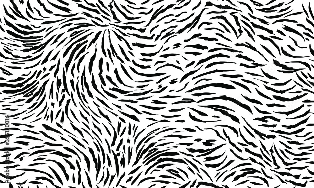 Zebras. Striped pattern. Black and white print. Imitation of the skin. Seamless vector illustration for wallpaper, fabric, fabric, packaging.
Zebras. Striped pattern. Black and white print. Imitation of the skin. Seamless vector illustration for wallpaper, fabric, fabric, packaging.