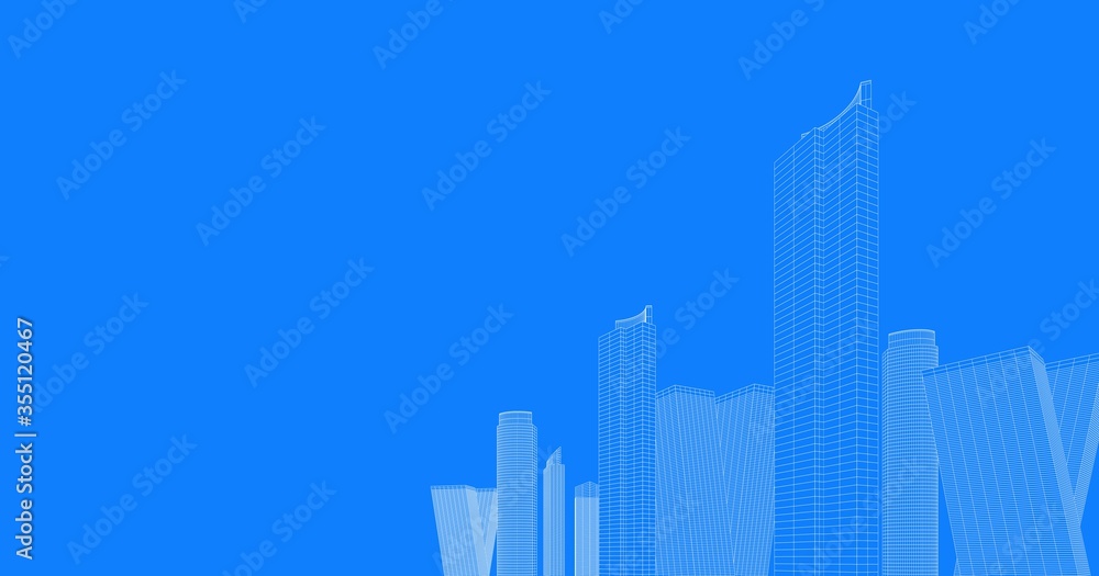 Perspective outline architecture building 3d illustration, modern urban architecture abstract background design