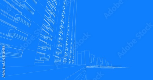Perspective outline architecture building 3d illustration  modern urban architecture abstract background design