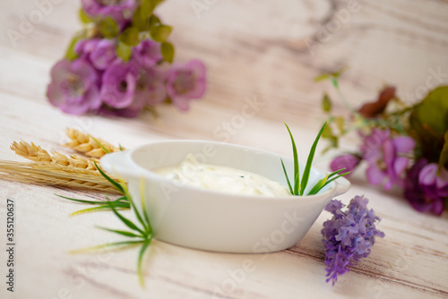 vegan white sauce on table