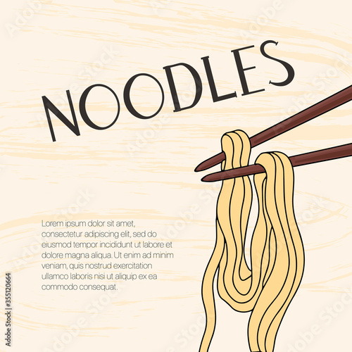 Asian fast food vector cartoon card template with hand drawn lettering.