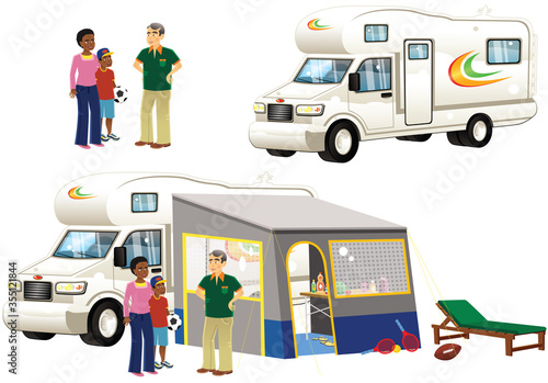 Camper van and tents
