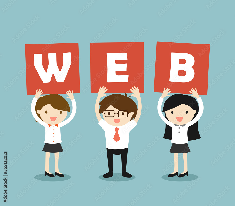 Business concept, Businessmen and business women holding 'WEB' letters. Vector illustration. Business concept, Businessmen and business women holding 'WEB' letters. Vector illustration.