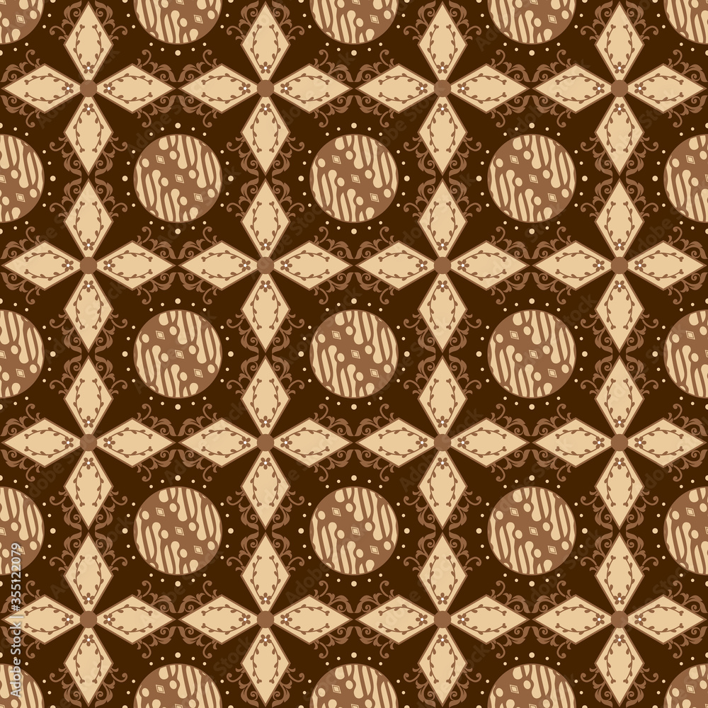 Beautiful flower motifs on Central Java batik with white brown color design Beautiful flower motifs on Central Java batik with white brown color design