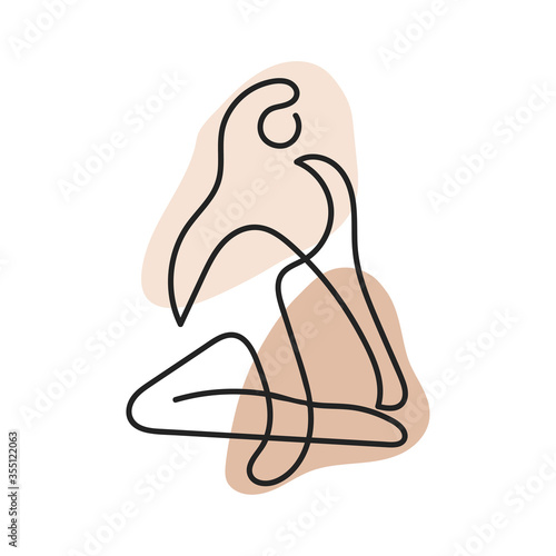 Vector outline black illustration of woman body and colorful blob shape. One line abstract drawing. Use it for design card, poster, banner, social Media post, fashion print, beaty salon logo, brochure
