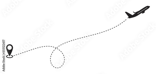 Travel plane path icon or dashed line vector for Airplane path.