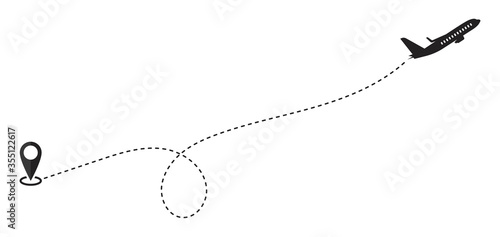 Travel plane path icon or dashed line vector for Airplane path.