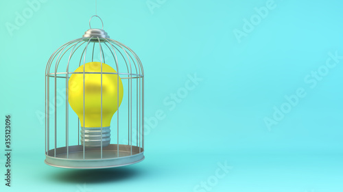 lightbulb on a cage concept 3d rendering