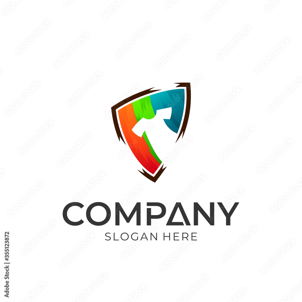 Logo vector of shirt/clothes inside the shield. Simple colorful style. Laundry and clothing logo template ready for use. Logo vector of shirt/clothes inside the shield. Simple colorful style. Laundry and clothing logo template ready for use.