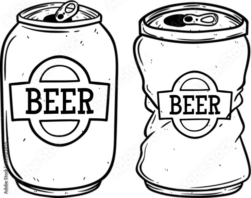 Broken beer can using doodle art on white background
