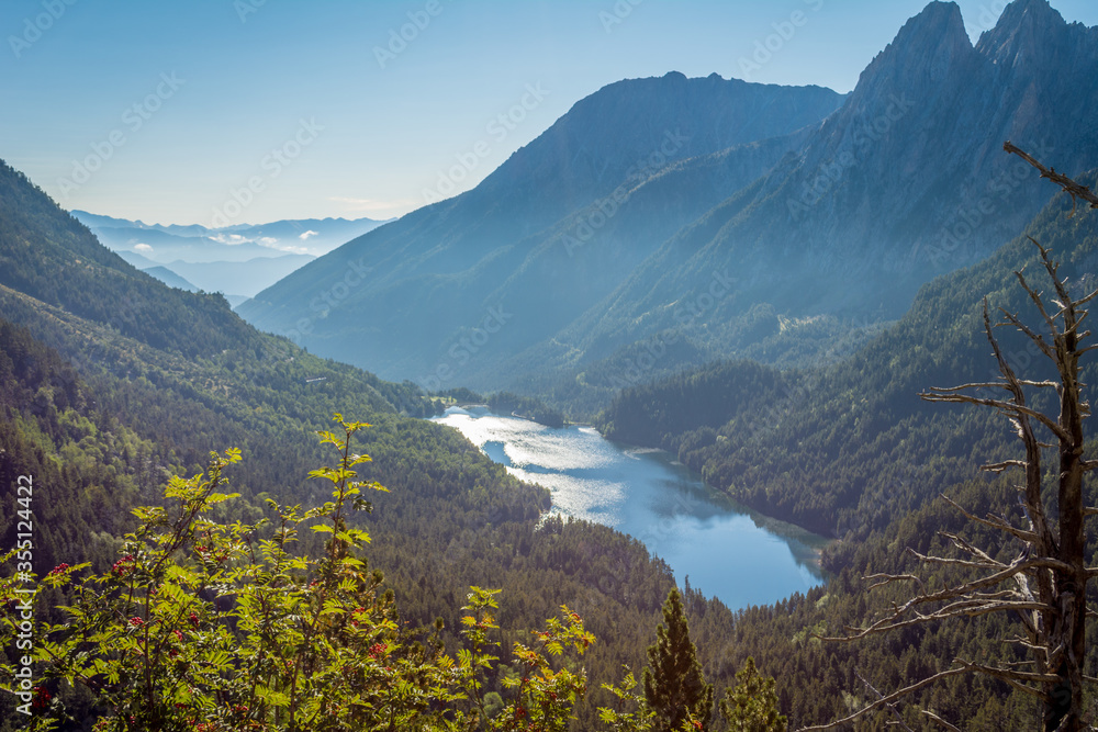 Obraz premium El Mirador de L'Estany, viewpoint, lookout and nature and landscape during hiking in the Spanish Pyrenees
