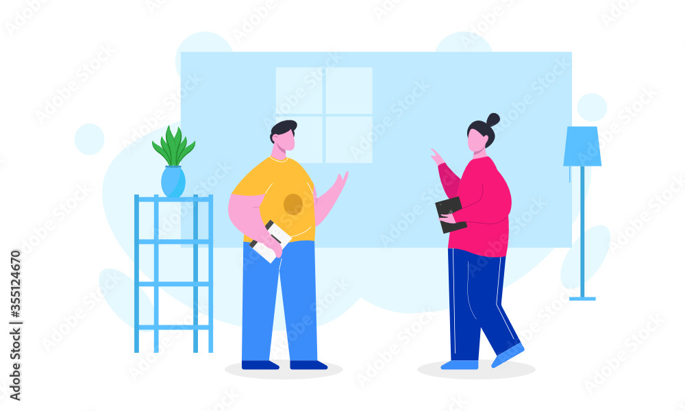 Creative team characters flat vector horizontal banner. Discussion people. Office workers life. Team thinking and brainstorming. Creative team characters flat vector horizontal banner. Discussion people. Office workers life. Team thinking and brainstorming.