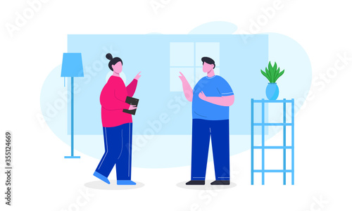 Creative team characters flat vector horizontal banner. Discussion people. Office workers life. Team thinking and brainstorming.