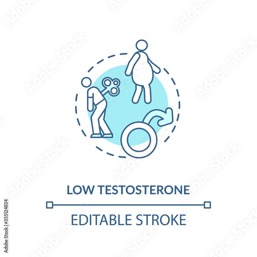 Low testosterone concept icon. Mens healthcare problem, male illness idea thin line illustration. Hormonal disorder, sexual dysfunction. Vector isolated outline RGB color drawing. Editable stroke