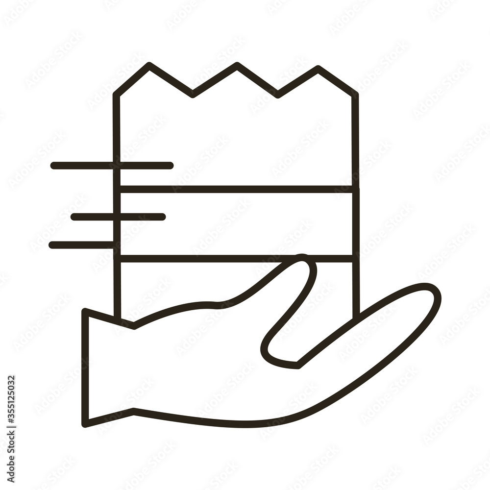 hand with food bag line style hand with food bag line style