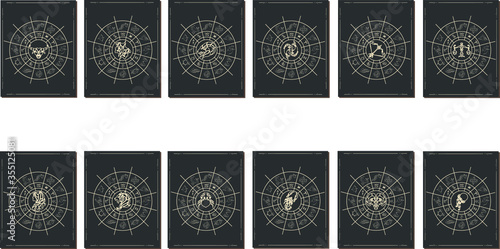 Astrology horoscope circle with zodiac signs vector background. Form symbol horoscope calendar, collection zodiacal animals illustration. Zodiac Signs