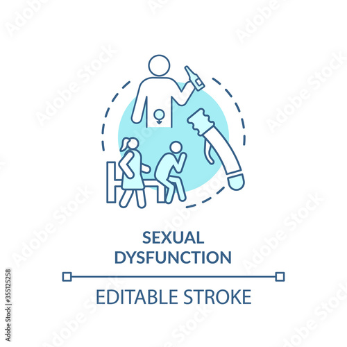 Sexual dysfunction concept icon. Male health problem, medical issue. Decreased libido, erectile dysfunction idea thin line illustration. Vector isolated outline RGB color drawing. Editable stroke