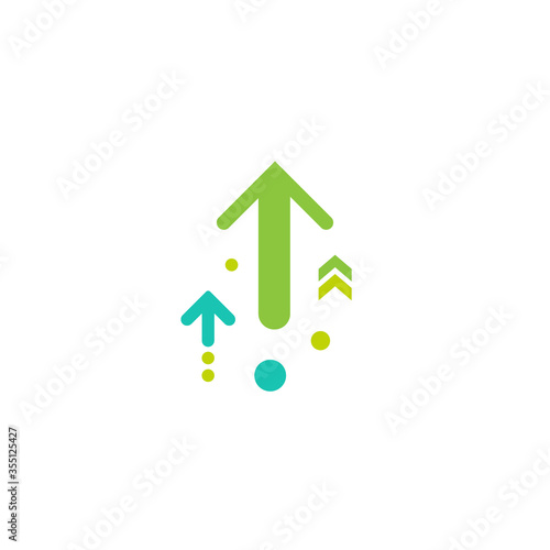 three green arrows up with dots on white background. Launch, upgraid icon.