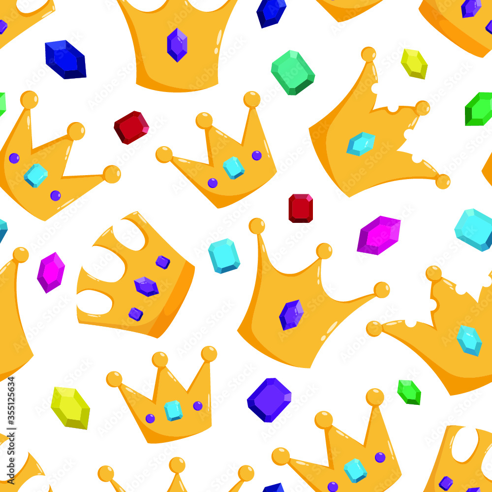 Crown seamless pattern with gems and diamond