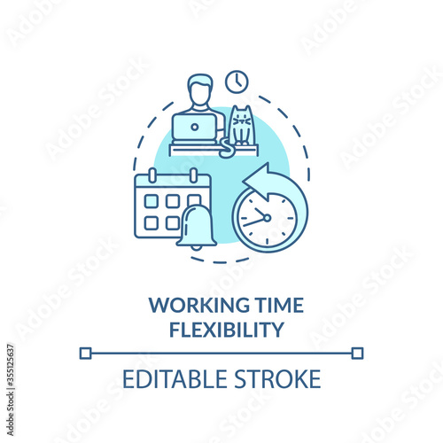 Working time flexibility turquoise concept icon. Freelancer benefit. Time management. Remote position idea thin line illustration. Vector isolated outline RGB color drawing. Editable stroke
