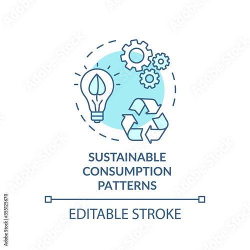 Sustainable consumption pattern turquoise concept icon. Reduce waste from power resource usage idea thin line illustration. Vector isolated outline RGB color drawing. Editable stroke
