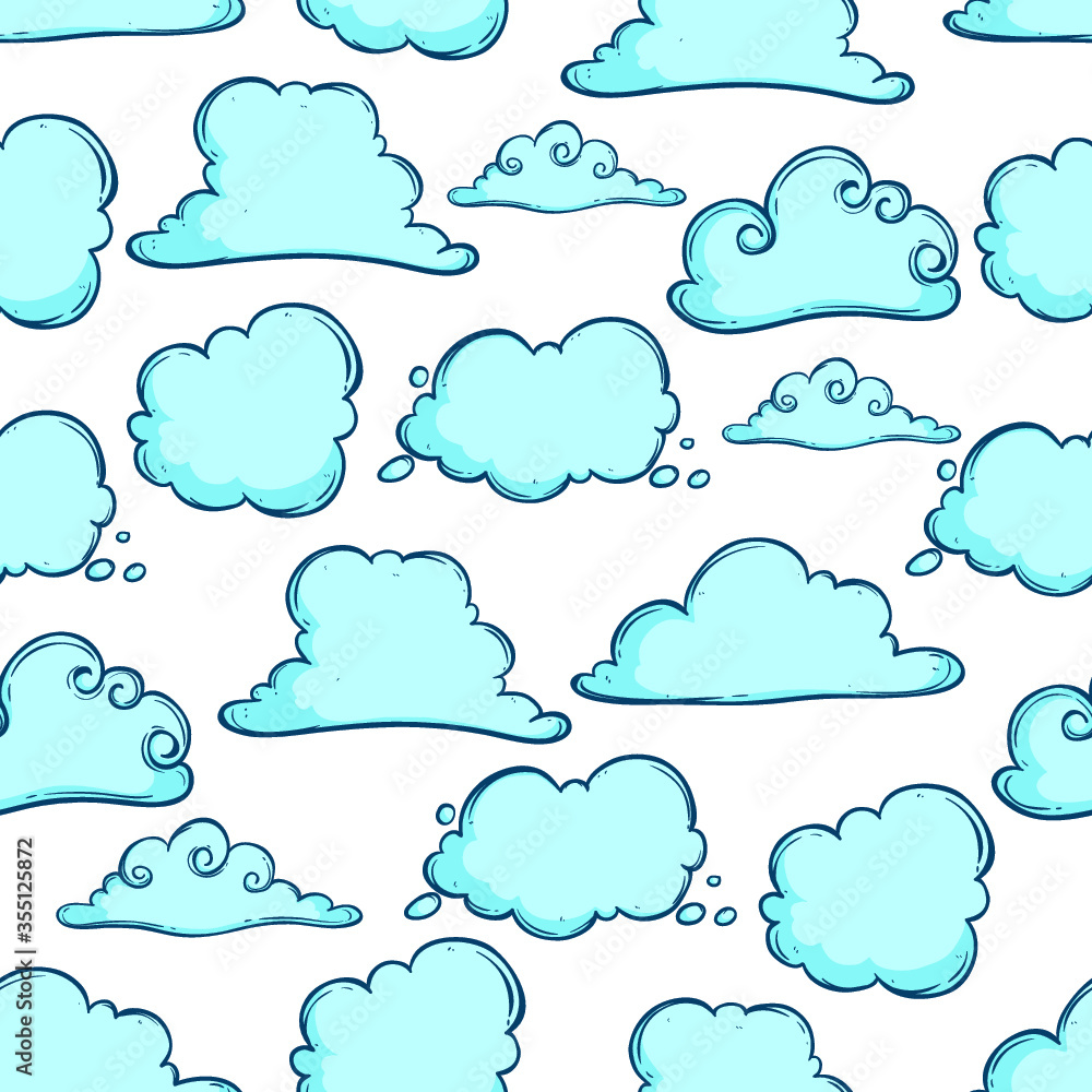 Cute blue clouds in seamless pattern Cute blue clouds in seamless pattern