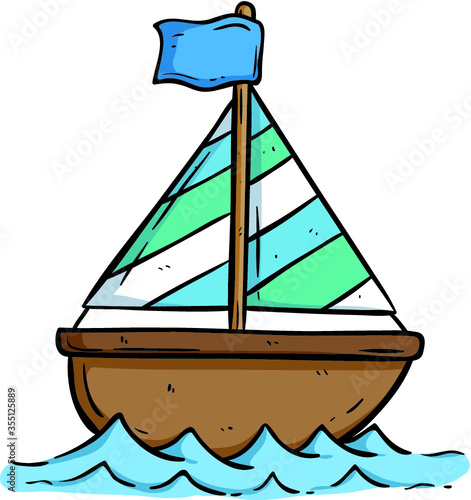 Cute boat on the sea with using doodle art