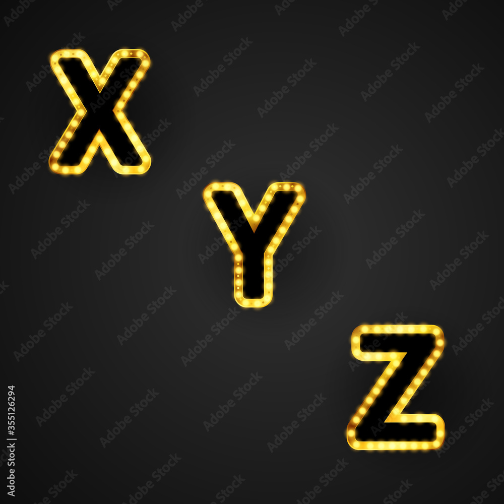 Golden font pattern text Vip Casino Сhips with Illustration. Set shapes composition. classic style golden logo poster Invitation. vector illustration Golden font pattern text Vip Casino Сhips with Illustration. Set shapes composition. classic style golden logo poster Invitation. vector illustration
