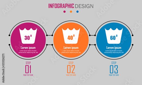 Abstract paper infografics of machine wash at 30 degrees, 40 degrees and can not be washed above 60 degrees. Vector eps10 illustration photo