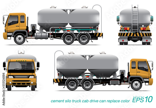 VECTOR EPS10 - cement silo truck, supply delivery truck for concrete plant or construction site, isolated on white background.