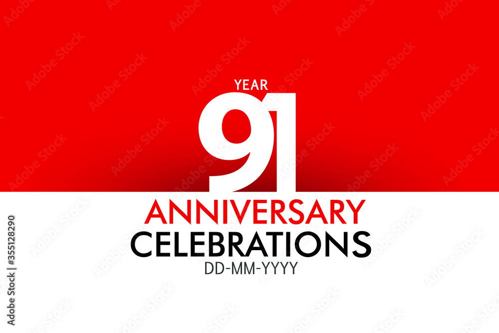 91 year Anniversary Concept Red Color and White for Banner, Poster, Greeting Card - Vector 91 year Anniversary Concept Red Color and White for Banner, Poster, Greeting Card - Vector