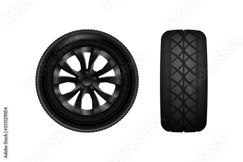 Car black new wheels on white background. Vector illustration EPS10