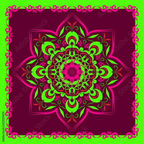 Decorative design with abstract elements for decoration and your design. Mandala. The Ornament. Symmetry texture. Print for shawl and carpet, tile. Vector illustration.